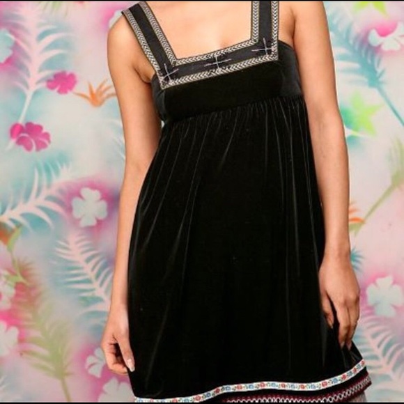 Free People Vintage Black Velvet Embroidered Tunic Slip Dress - XS - Picture 16 of 16